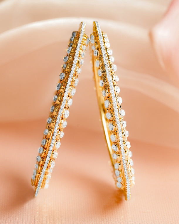 White Studded Gold Kundan Bangles Set Of 2