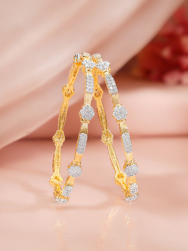 Gold Plated Crystal Cluster Ribbed Bangles Set of 2