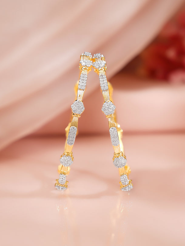 Gold Plated Crystal Cluster Ribbed Bangles Set of 2