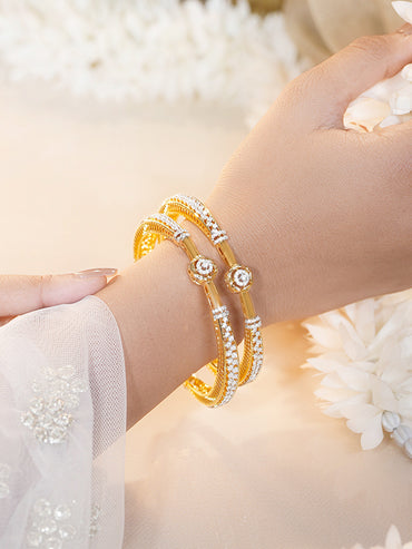 Gold Plated Crystal Knot Pave Bangles Set of 2