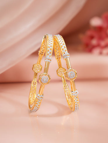 Gold Plated Crystal Knot Pave Bangles Set of 2