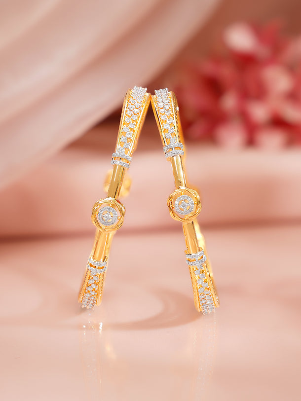 Gold Plated Crystal Knot Pave Bangles Set of 2