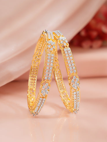 Gold Plated Crystal Bloom Pave Bangles Set of 2