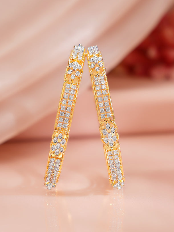 Gold Plated Crystal Bloom Pave Bangles Set of 2