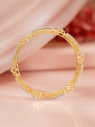 Gold Plated Crystal Bloom Pave Bangles Set of 2