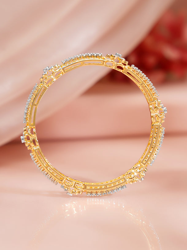 Gold Plated Crystal Bloom Pave Bangles Set of 2