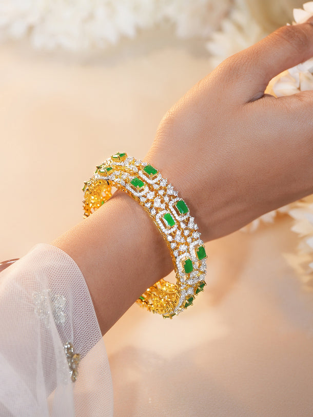Gold Plated Emerald Zirconia Floral Studded Bangles
