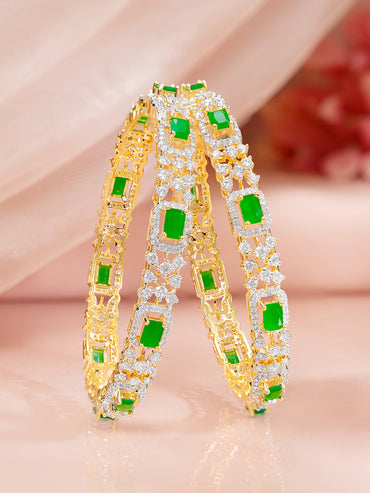 Gold Plated Emerald Zirconia Floral Studded Bangles
