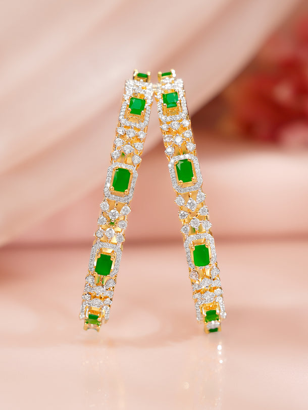 Gold Plated Emerald Zirconia Floral Studded Bangles