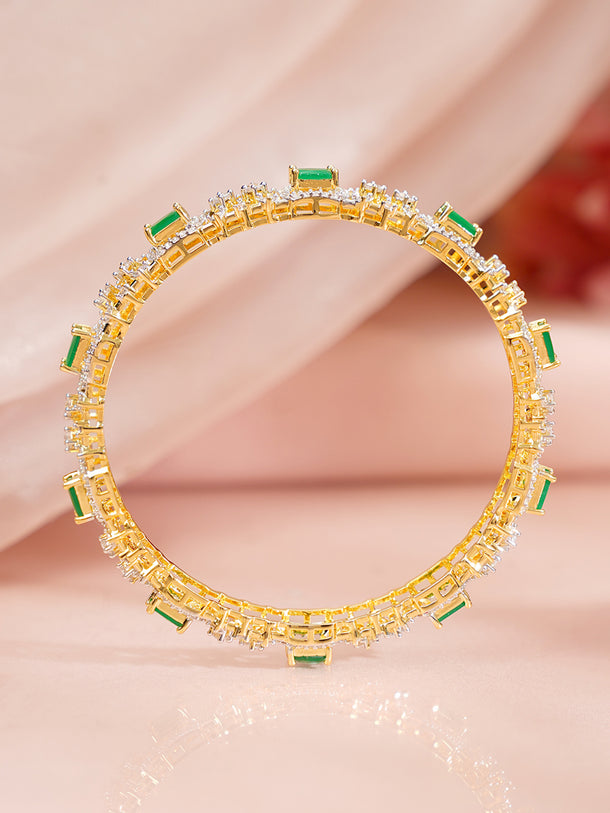 Gold Plated Emerald Zirconia Floral Studded Bangles