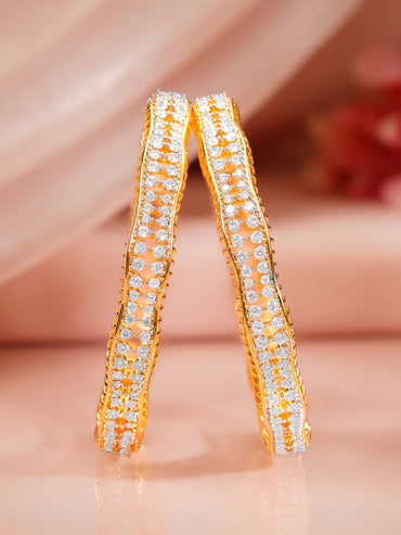 Gold Plated Crystal Lattice Pave Bangles Set of 2