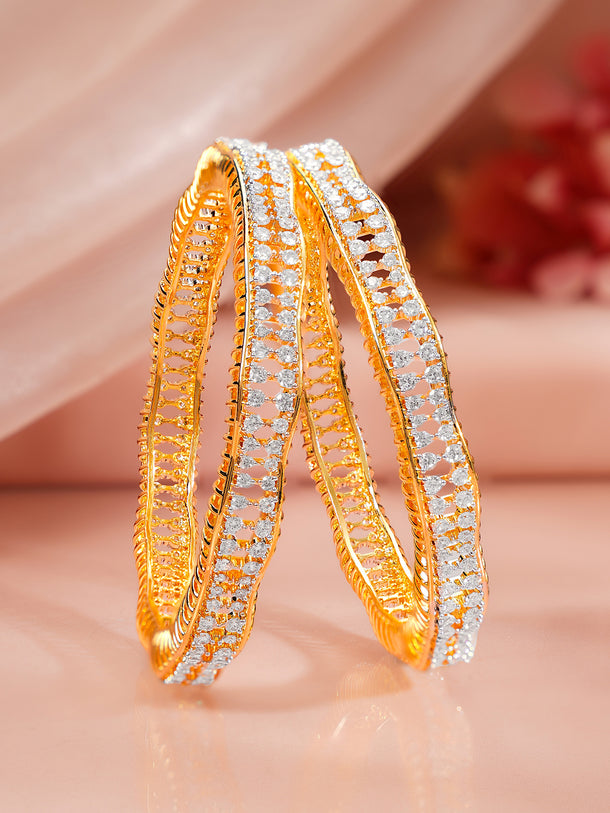 Gold Plated Crystal Lattice Pave Bangles Set of 2