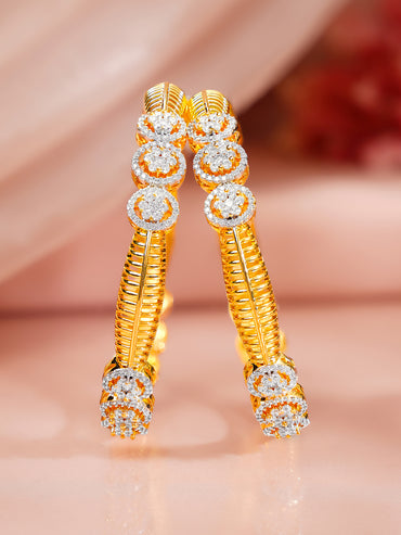 Gold Plated Crystal Floral Medallion Bangles Set of 2
