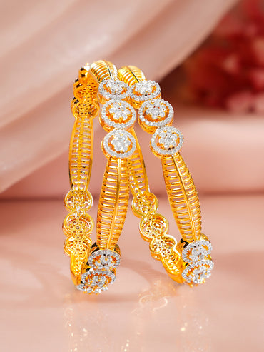 Gold Plated Crystal Floral Medallion Bangles Set of 2