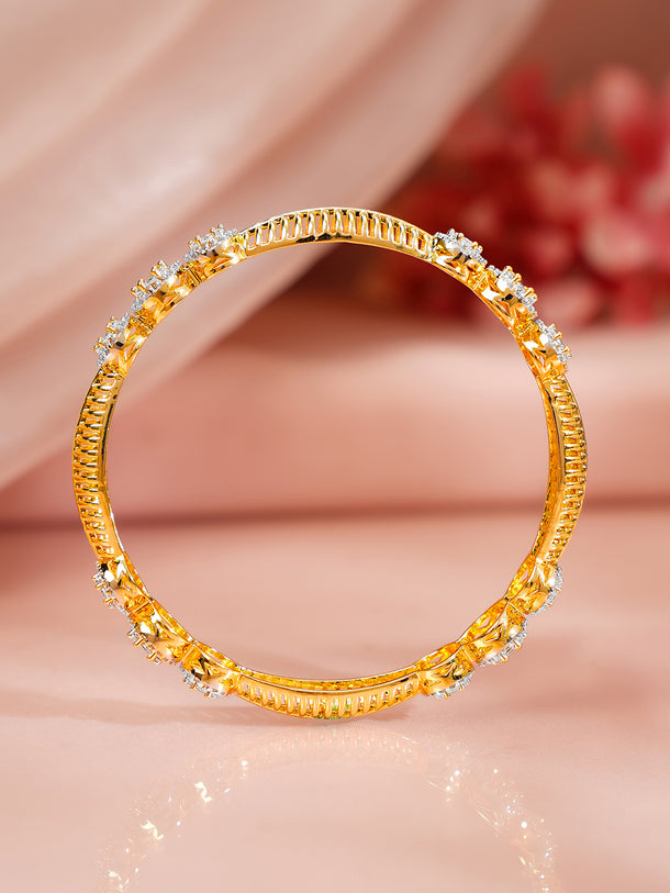 Gold Plated Crystal Floral Medallion Bangles Set of 2