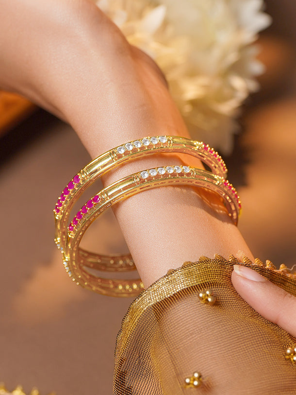Gold Plated Crystal Ruby Stack Bangles Set of 2