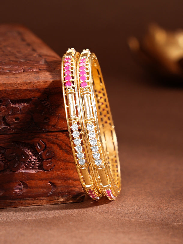 Gold Plated Crystal Ruby Stack Bangles Set of 2