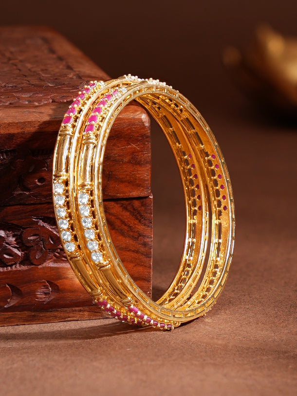 Gold Plated Crystal Ruby Stack Bangles Set of 2