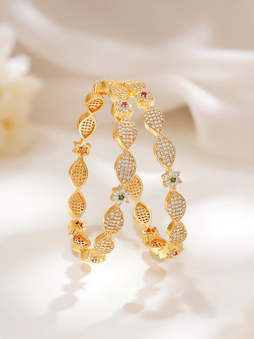 Rubans Set of 2 Gold Plated Pink & Green Studded American Diamond Zirconia Bangles