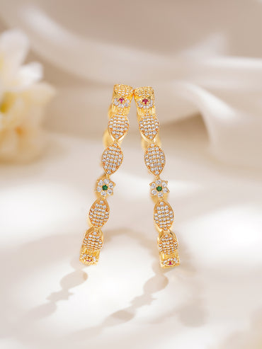 Rubans Set of 2 Gold Plated Pink & Green Studded American Diamond Zirconia Bangles