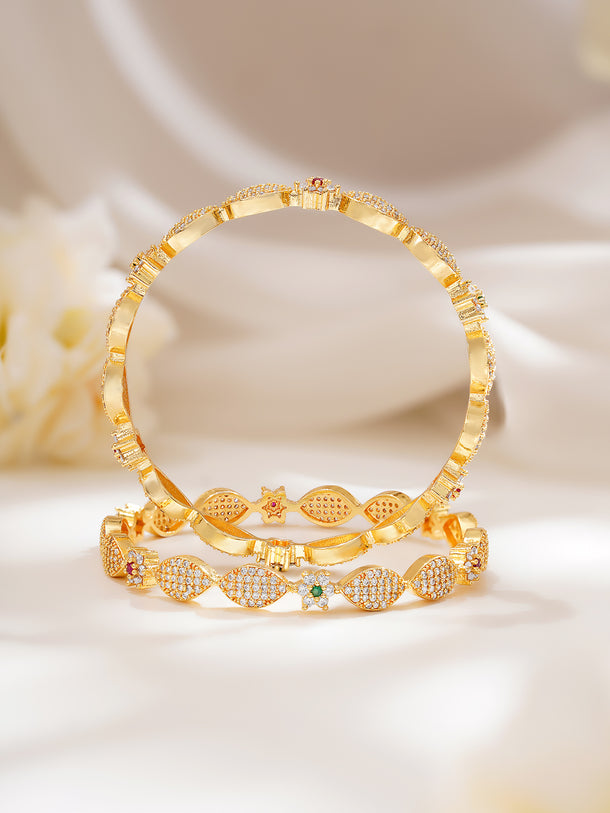 Rubans Set of 2 Gold Plated Pink & Green Studded American Diamond Zirconia Bangles
