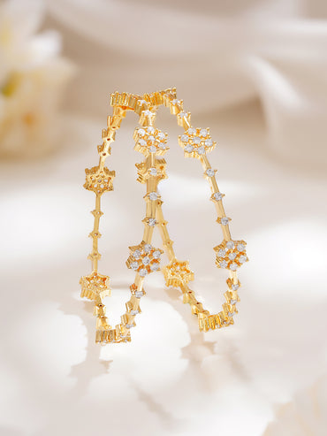 Rubans Set of 2 Gold Plated American Diamond Zirconia Floral Bangles