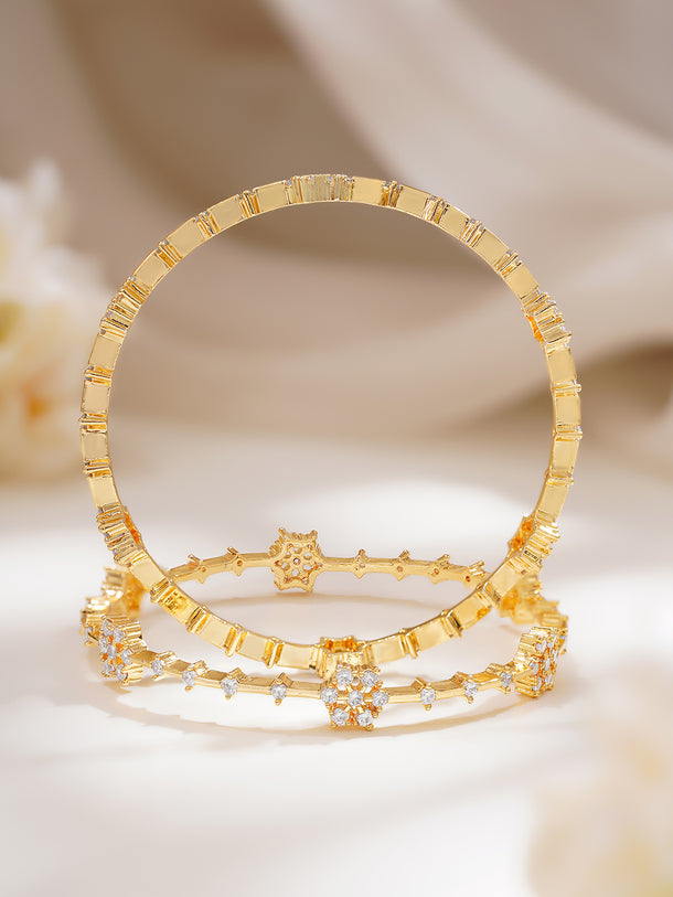Rubans Set of 2 Gold Plated American Diamond Zirconia Floral Bangles
