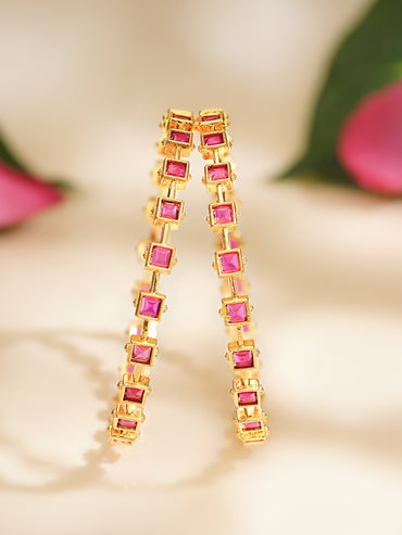 Rubans Set of 2 Gold Plated Cubic Ruby Studded Bangles