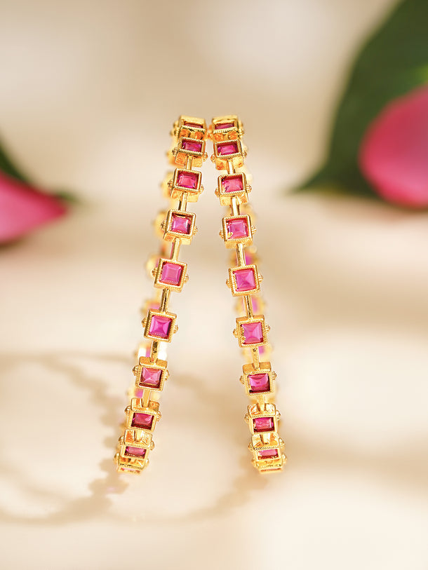 Rubans Set of 2 Gold Plated Cubic Ruby Studded Bangles