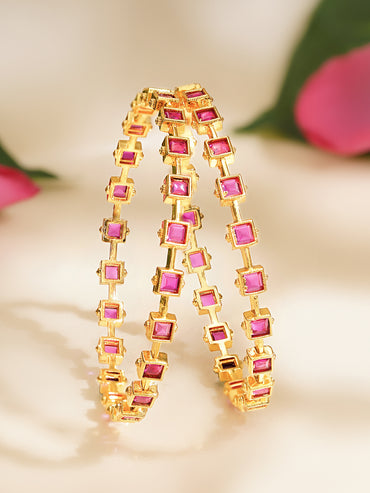Rubans Set of 2 Gold Plated Cubic Ruby Studded Bangles