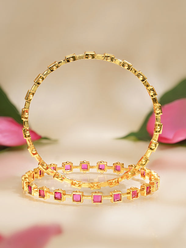 Rubans Set of 2 Gold Plated Cubic Ruby Studded Bangles
