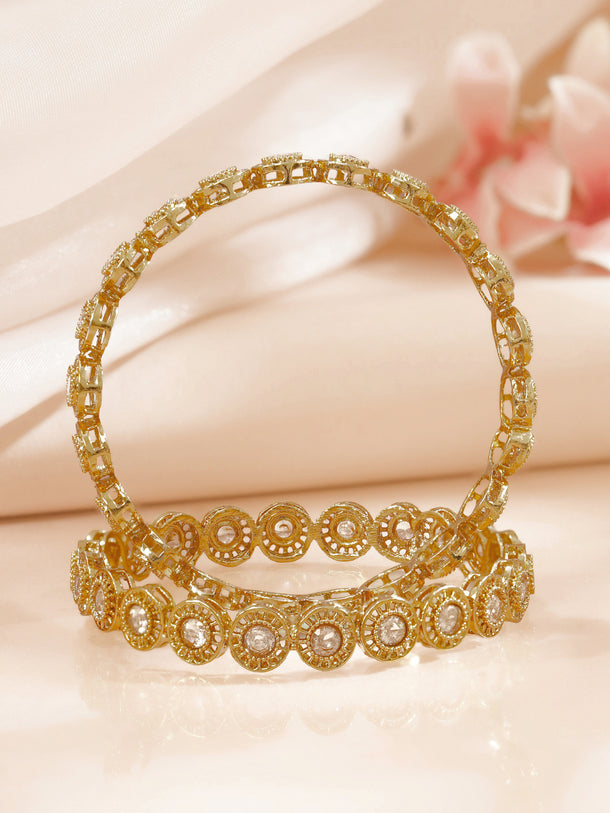 Rubans Set of 2 Gold Plated Traditional Kundan Bangles