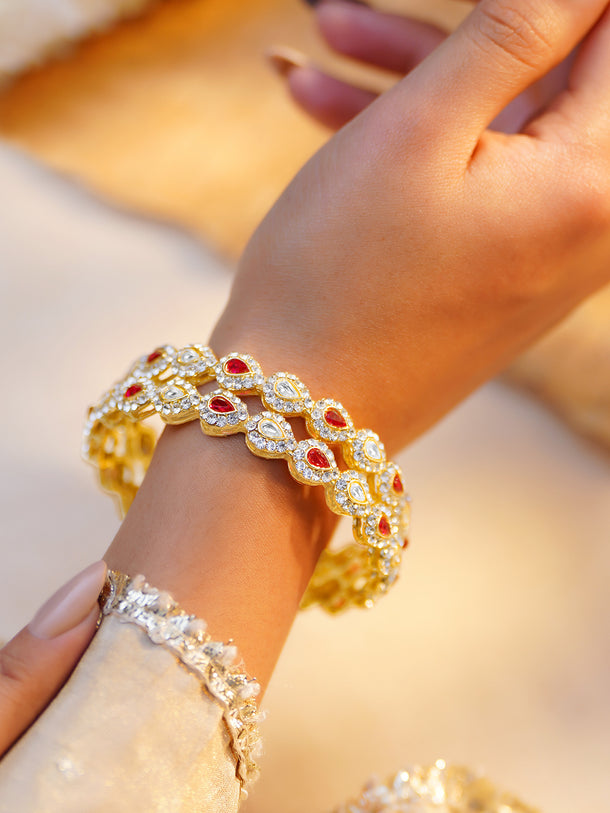 Rubans Set of 2 Gold Plated Ruby Studded Kundan Bangles