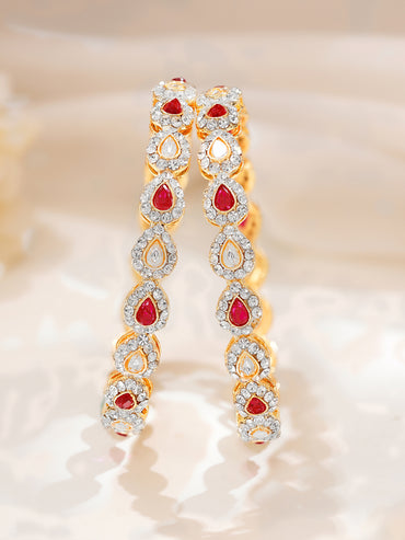 Rubans Set of 2 Gold Plated Ruby Studded Kundan Bangles
