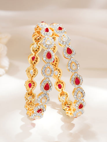 Rubans Set of 2 Gold Plated Ruby Studded Kundan Bangles