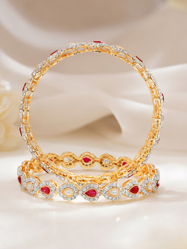 Rubans Set of 2 Gold Plated Ruby Studded Kundan Bangles