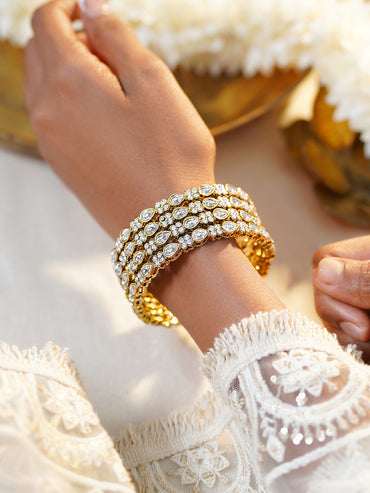 Rubans Set of 4 Gold Plated Teardrop Motif Floral Kundan Bangles