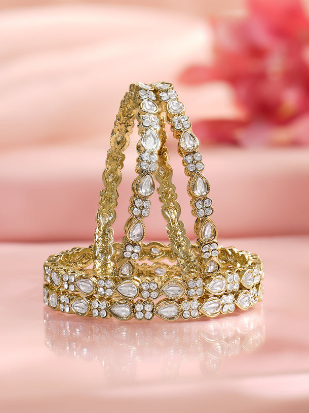 Rubans Set of 4 Gold Plated Teardrop Motif Floral Kundan Bangles