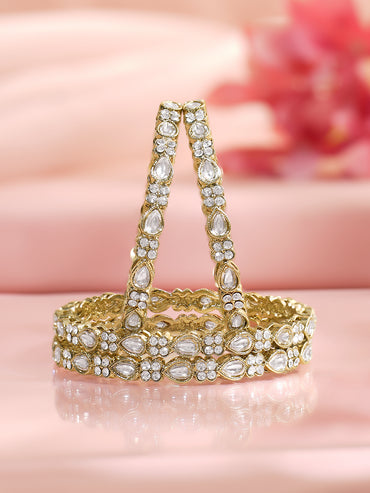 Rubans Set of 4 Gold Plated Teardrop Motif Floral Kundan Bangles
