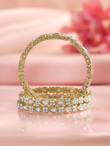 Rubans Set of 4 Gold Plated Teardrop Motif Floral Kundan Bangles