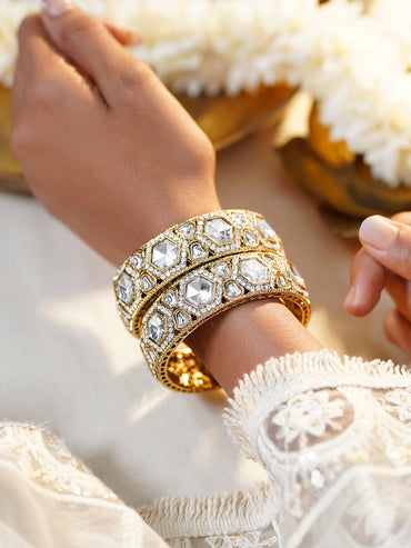 Rubans Set of 2 Gold Plated Geometric Kundan Bangles