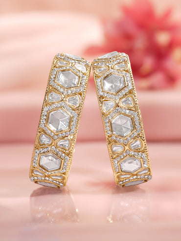 Rubans Set of 2 Gold Plated Geometric Kundan Bangles