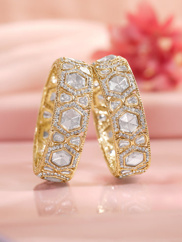 Rubans Set of 2 Gold Plated Geometric Kundan Bangles