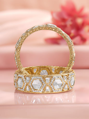 Rubans Set of 2 Gold Plated Geometric Kundan Bangles