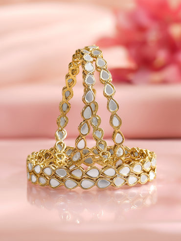 Rubans Set of 4 Gold Plated Teardrop Design Kundan Bangles