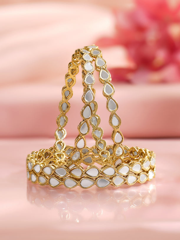 Rubans Set of 4 Gold Plated Teardrop Design Kundan Bangles