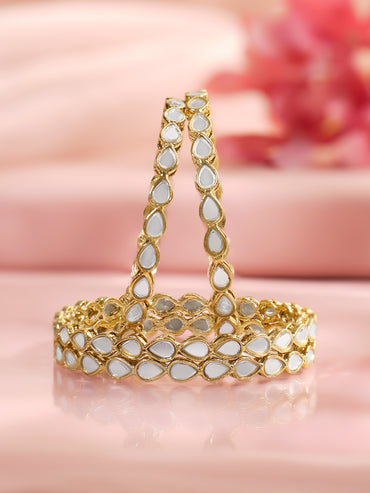 Rubans Set of 4 Gold Plated Teardrop Design Kundan Bangles