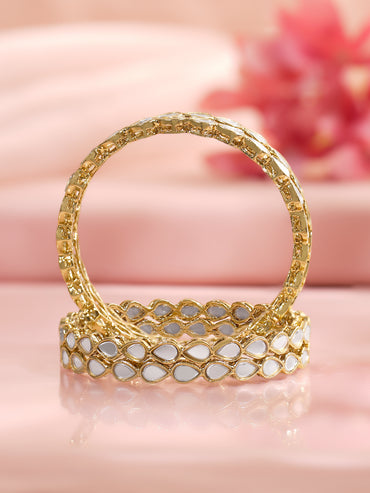 Rubans Set of 4 Gold Plated Teardrop Design Kundan Bangles