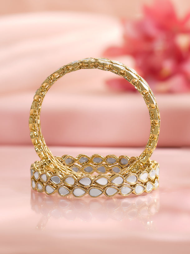 Rubans Set of 4 Gold Plated Teardrop Design Kundan Bangles