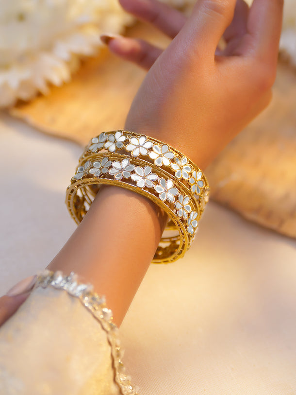 Rubans Set of 2 Gold Plated Floral Kundan Bangles